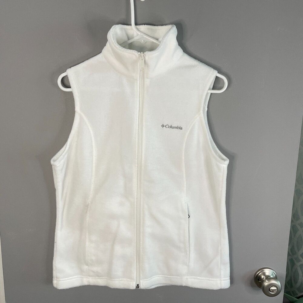Columbia Womens M White Full Zip Fleece Vest Hiking Outdoors